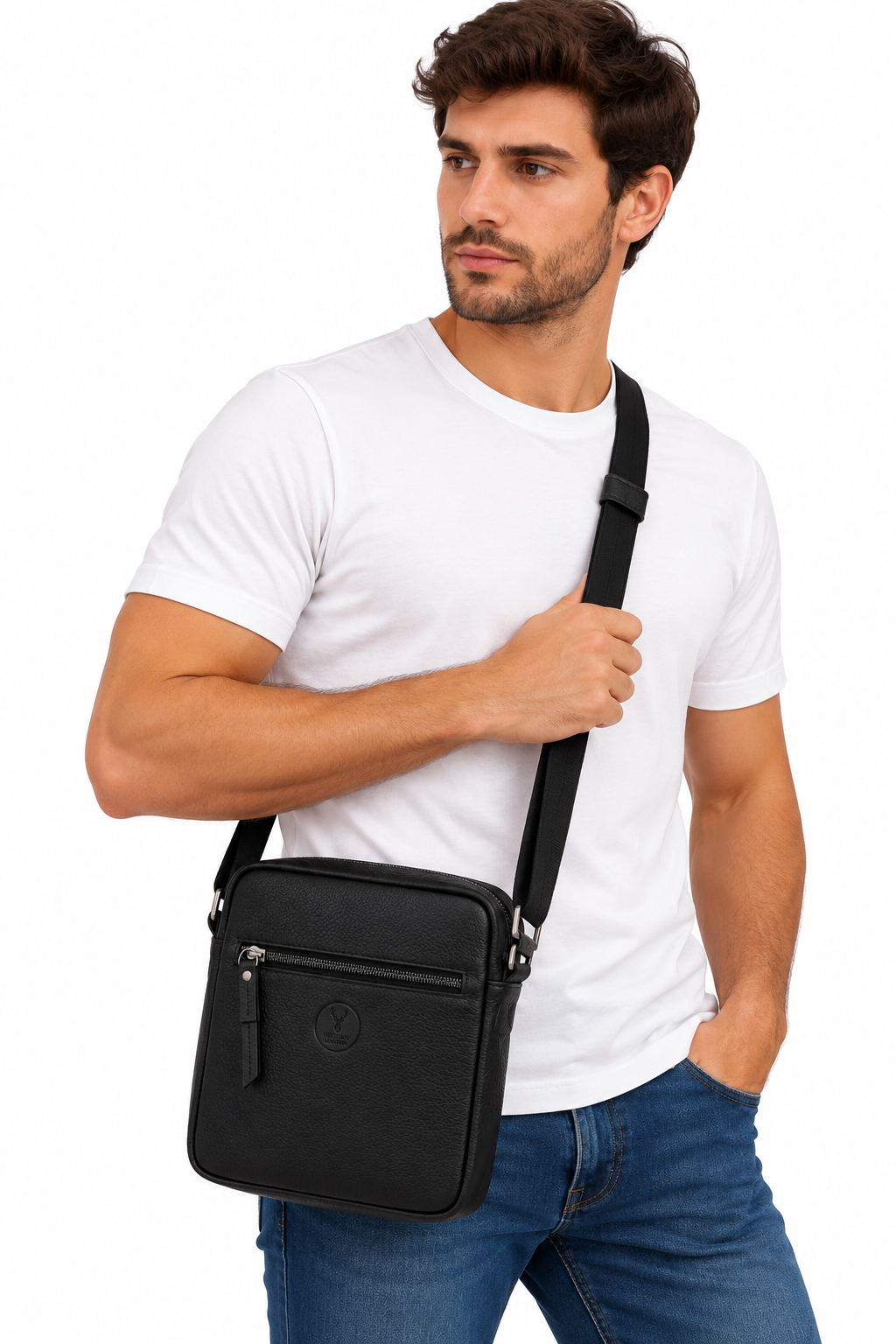 BLACK LEATHER CROSSBODY BAG