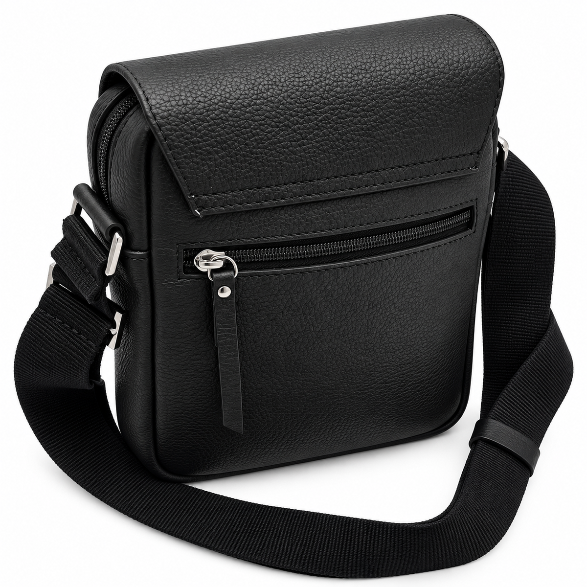 BLACK LEATHER FLAP CROSSBODY BAG
