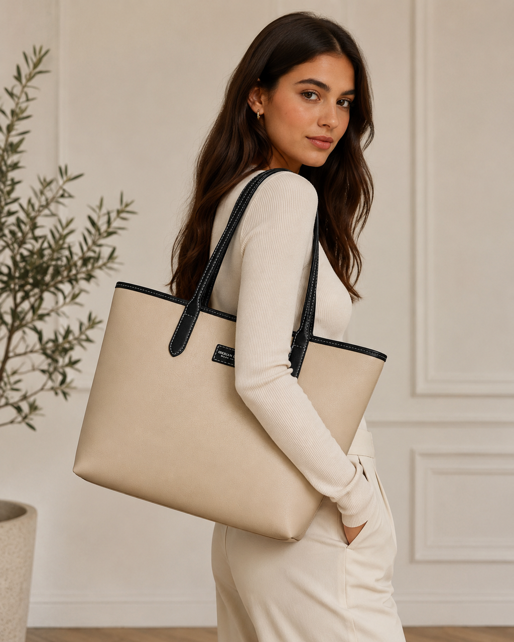 Bolso SHOPPER Piel Black/Cream