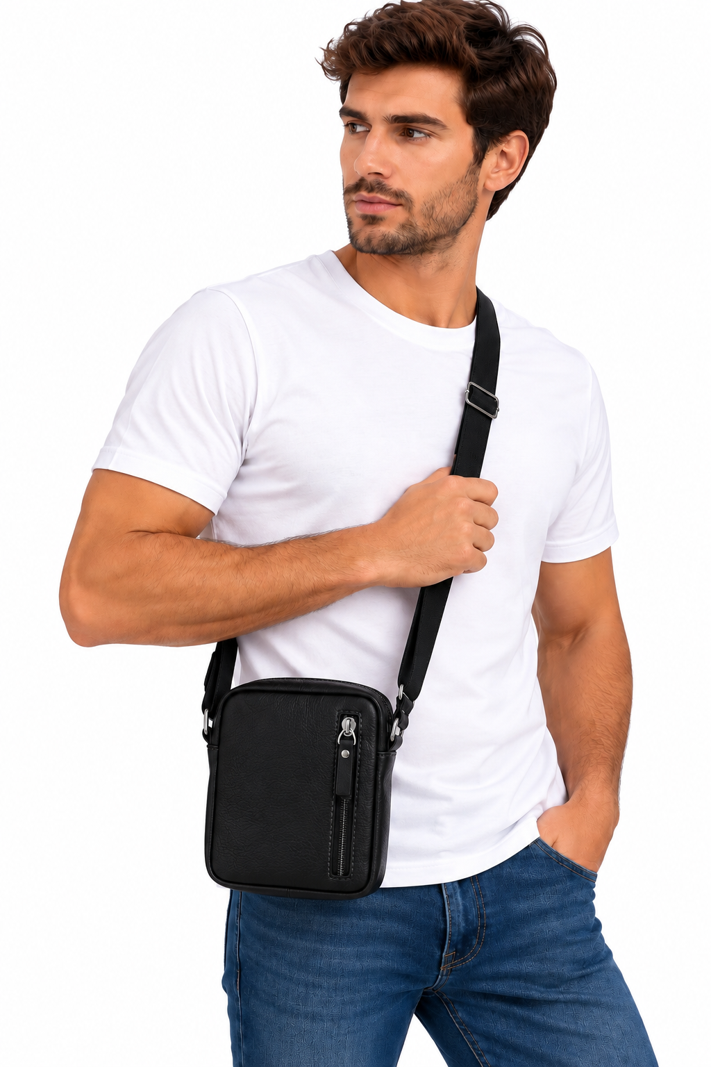SMALL BLACK LEATHER CROSSBODY BAG