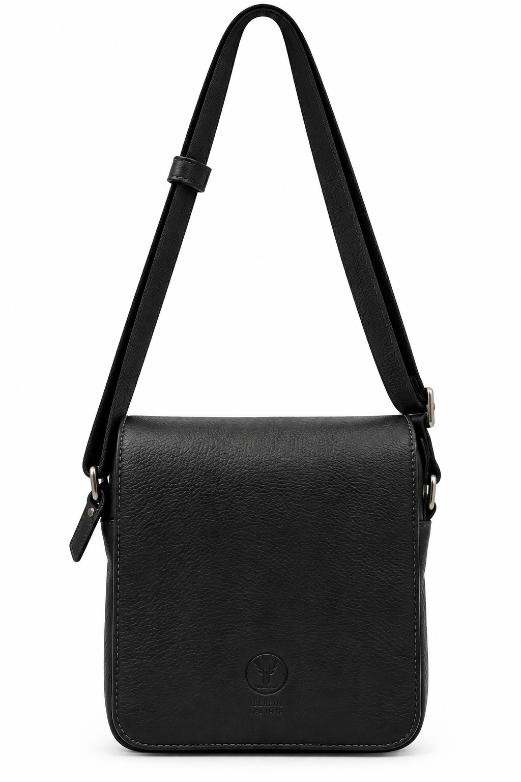 BLACK LEATHER FLAP CROSSBODY BAG