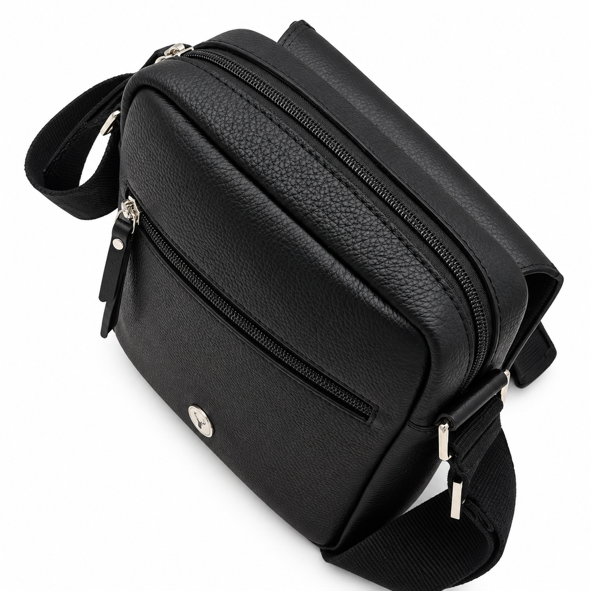 BLACK LEATHER FLAP CROSSBODY BAG