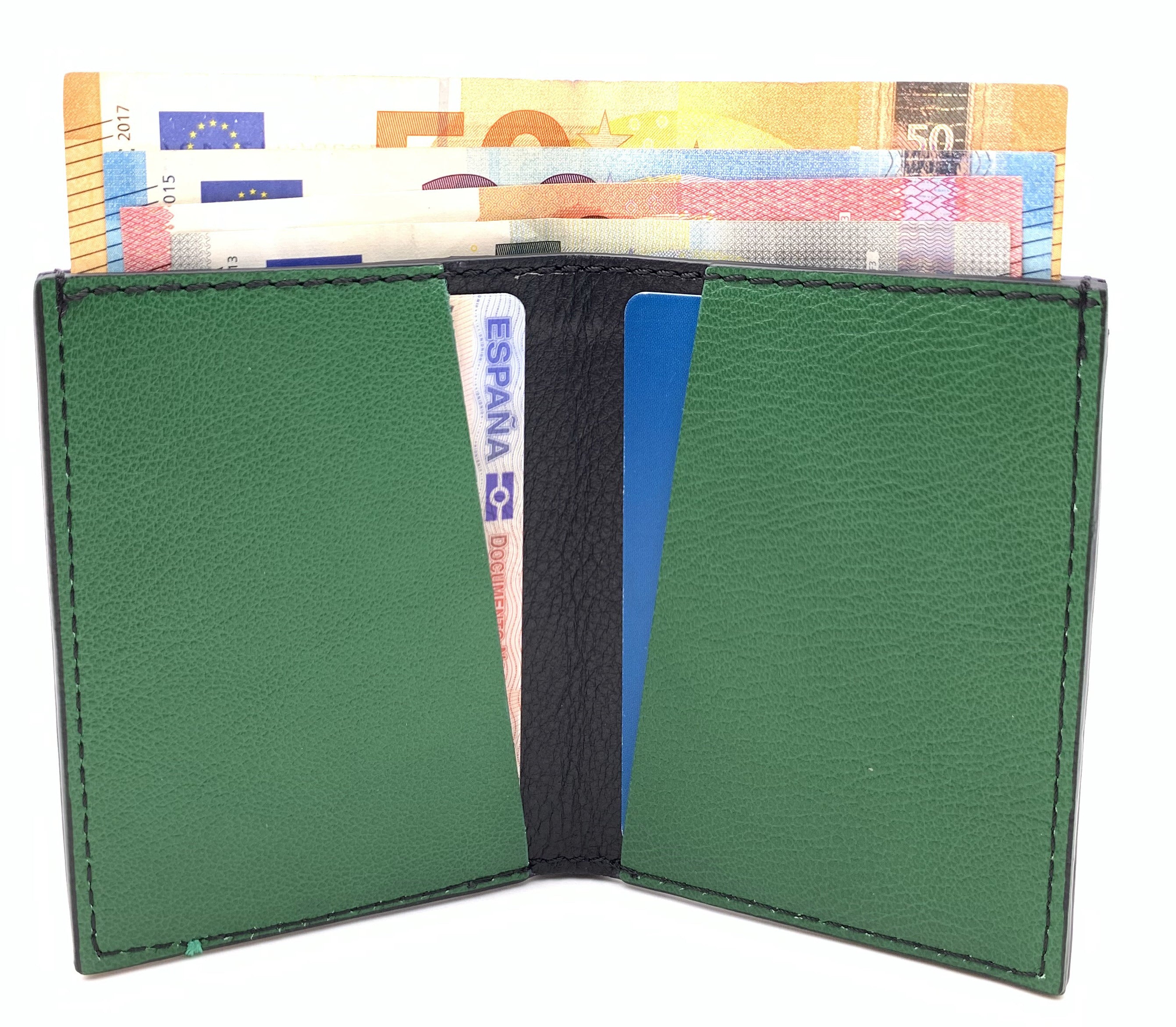Cartera de piel  Slim Leather Wallet Bicolor verde