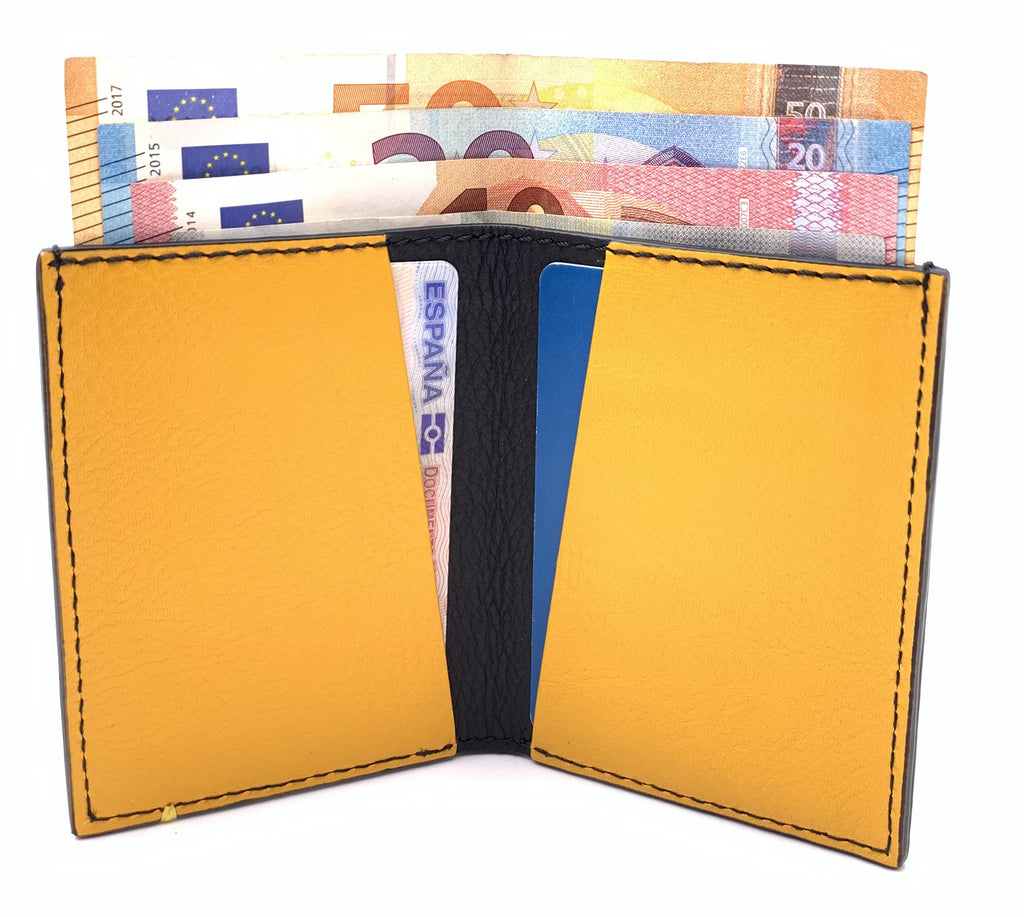 Cartera de piel  Slim Leather Wallet Bicolor amarillo