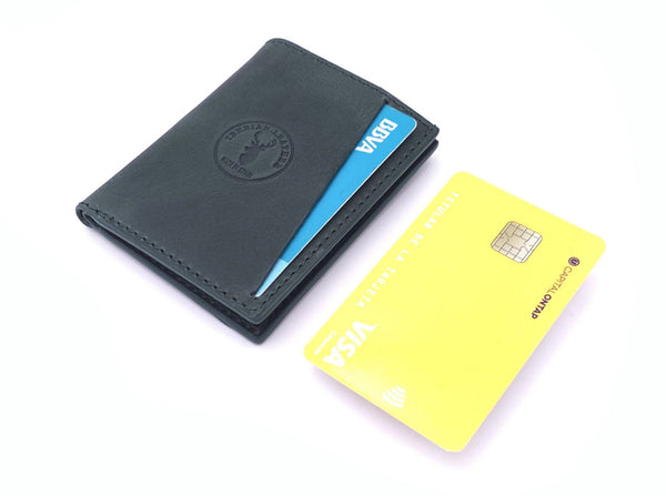 Cartera de piel  Slim Leather Wallet verde cazeria