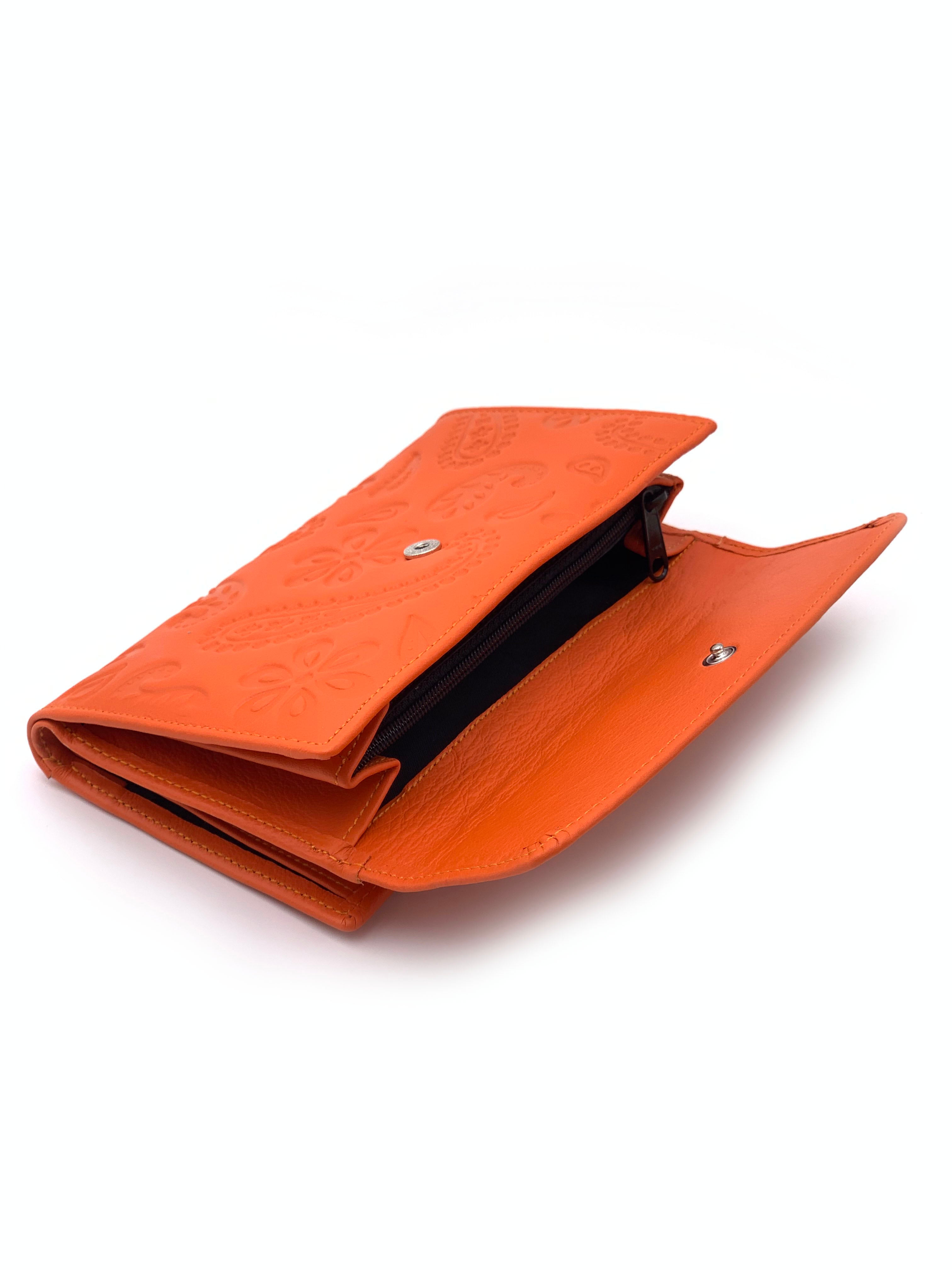 Billetero Piel Naranja fabricado en Ubrique