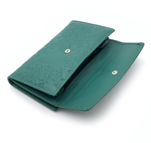Billtero Piel Verde Mujer