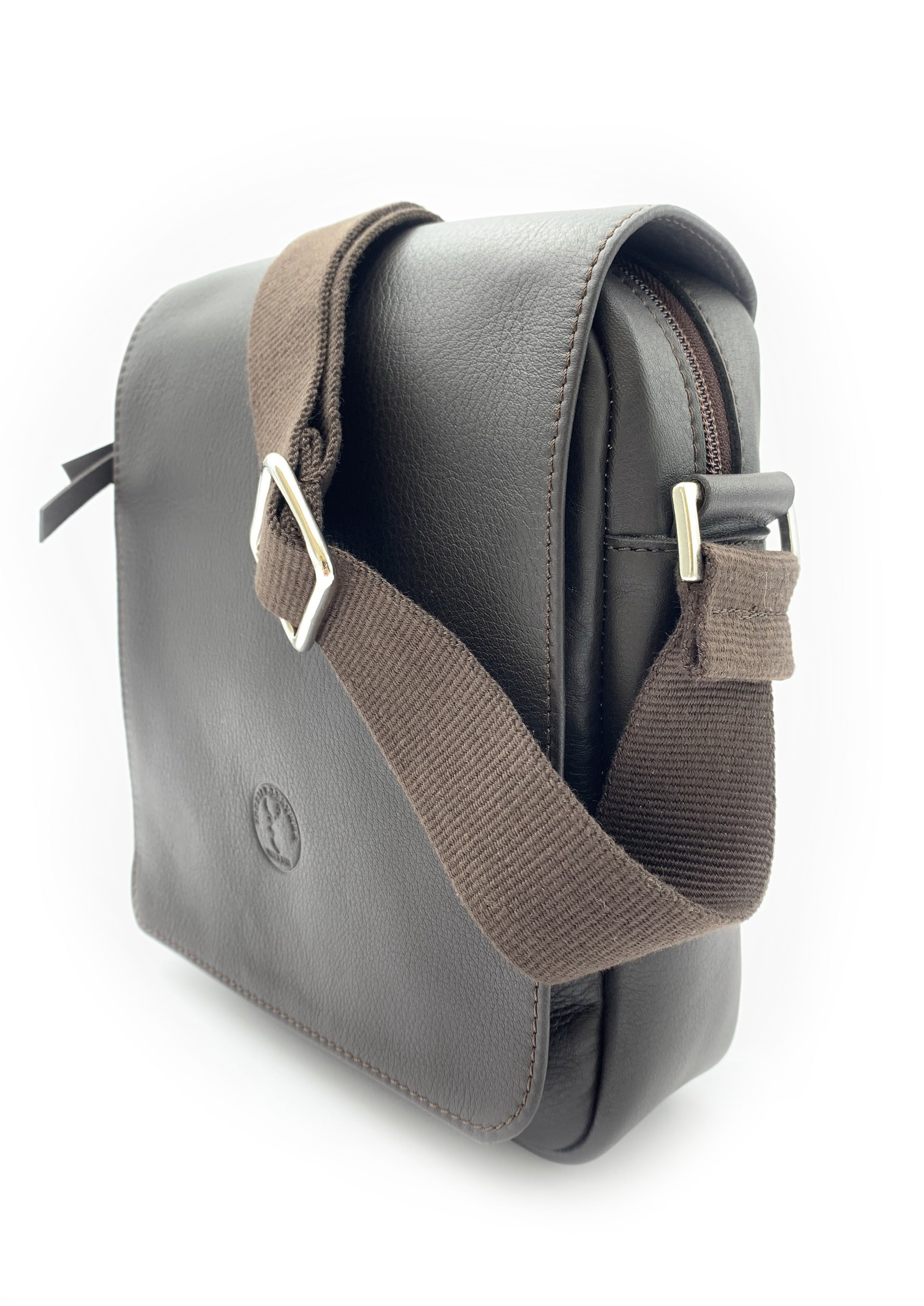 BOLSO BANDOLERA SOLAPA PIEL MARRON