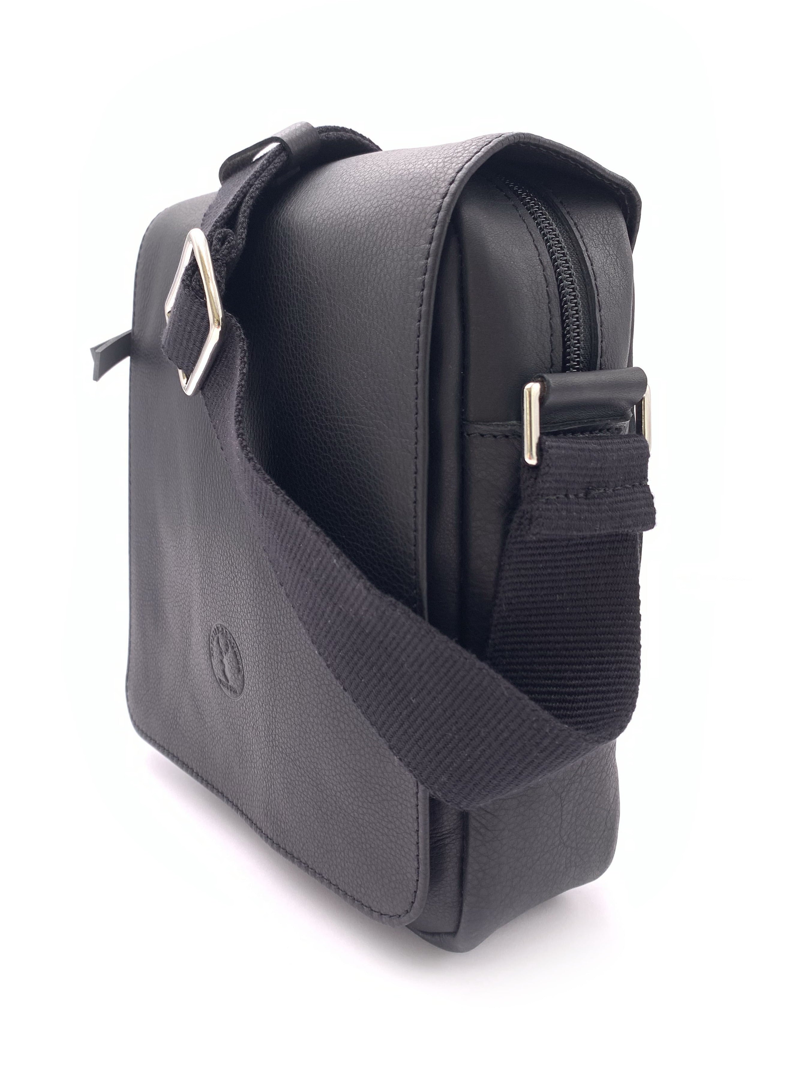 BOLSO BANDOLERA SOLAPA PIEL NEGRO