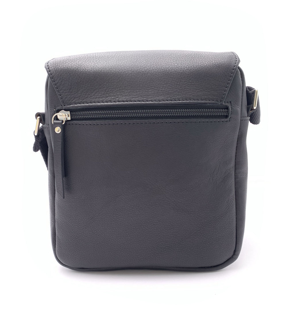BOLSO BANDOLERA SOLAPA PIEL NEGRO