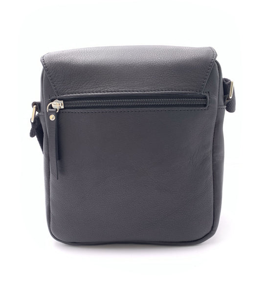 BOLSO BANDOLERA SOLAPA PIEL NEGRO